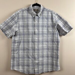 Duluth Trading Co Seersucker Short Sleeve Button Down Shirt Cotton Men’s Large